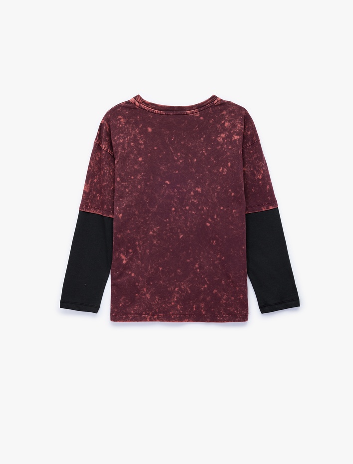 Erkek Çocuk Pamuklu Uzun Kollu Bisiklet Yaka Baskılı Oversize Tişört