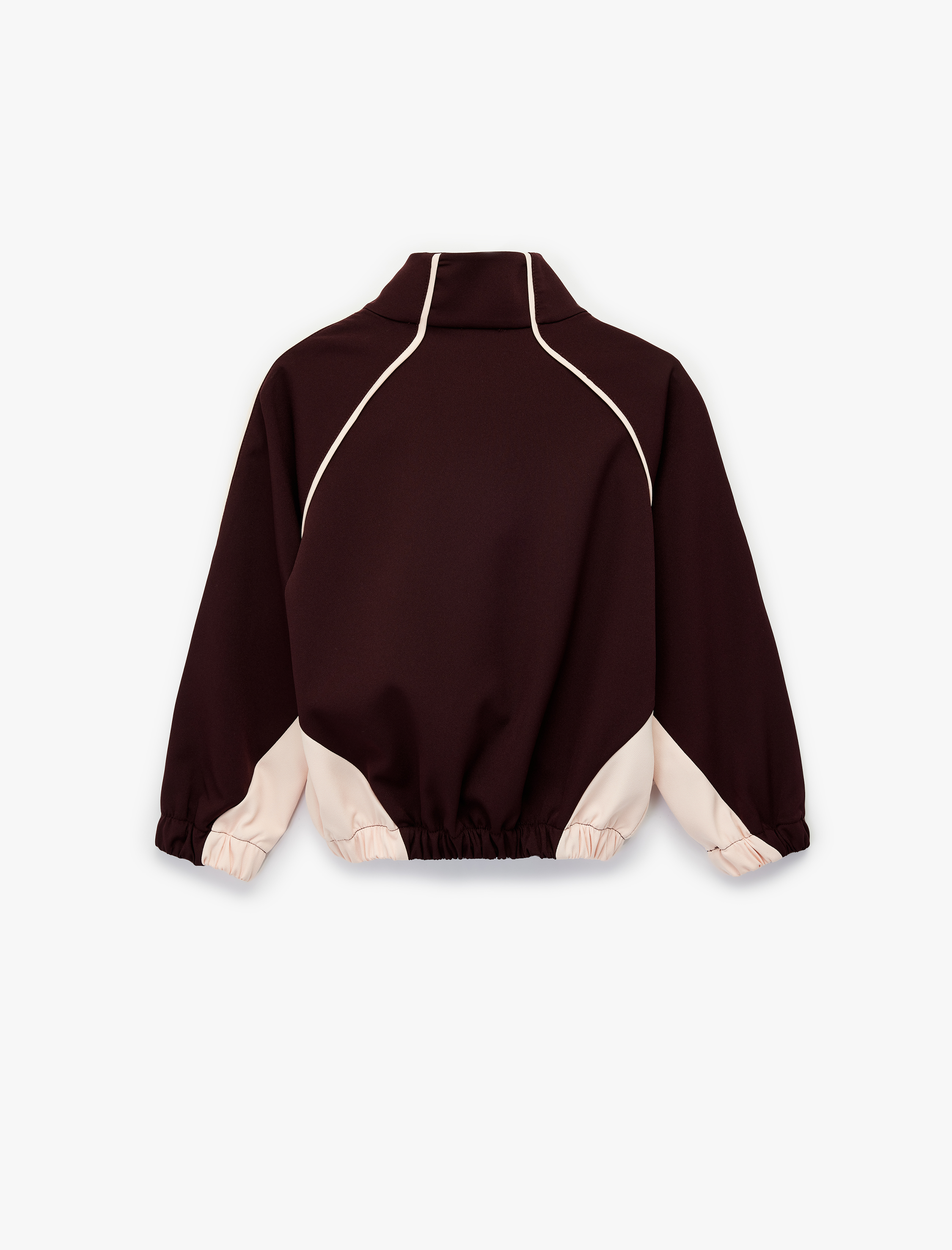  Kız Çocuk Renk Bloklu Dik Yaka Uzun Kollu Fermuarlı Ceket