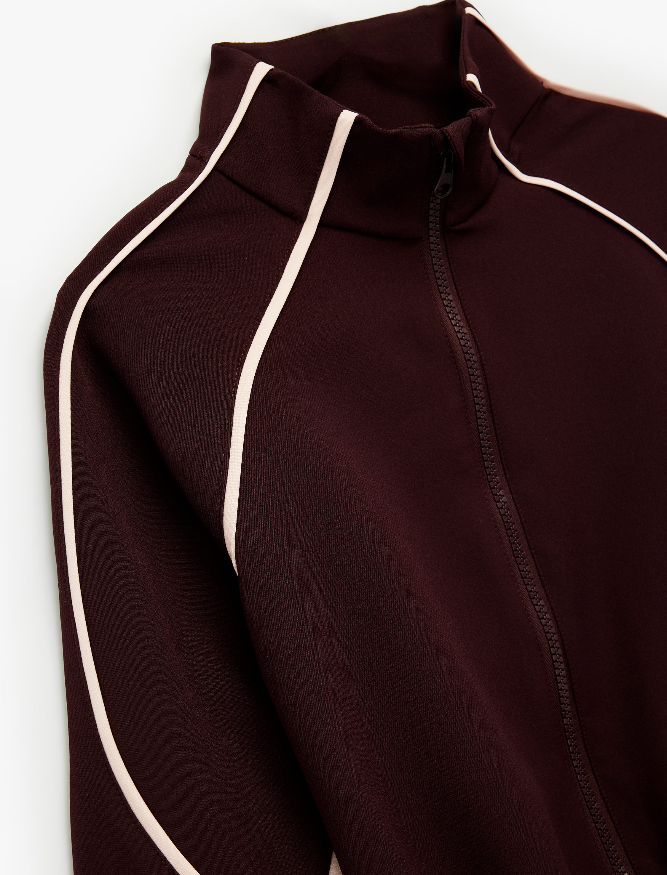  Kız Çocuk Renk Bloklu Dik Yaka Uzun Kollu Fermuarlı Ceket