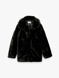 Uzun Kollu Cep Detaylı Bebe Yaka Suni Kürklü Ceket