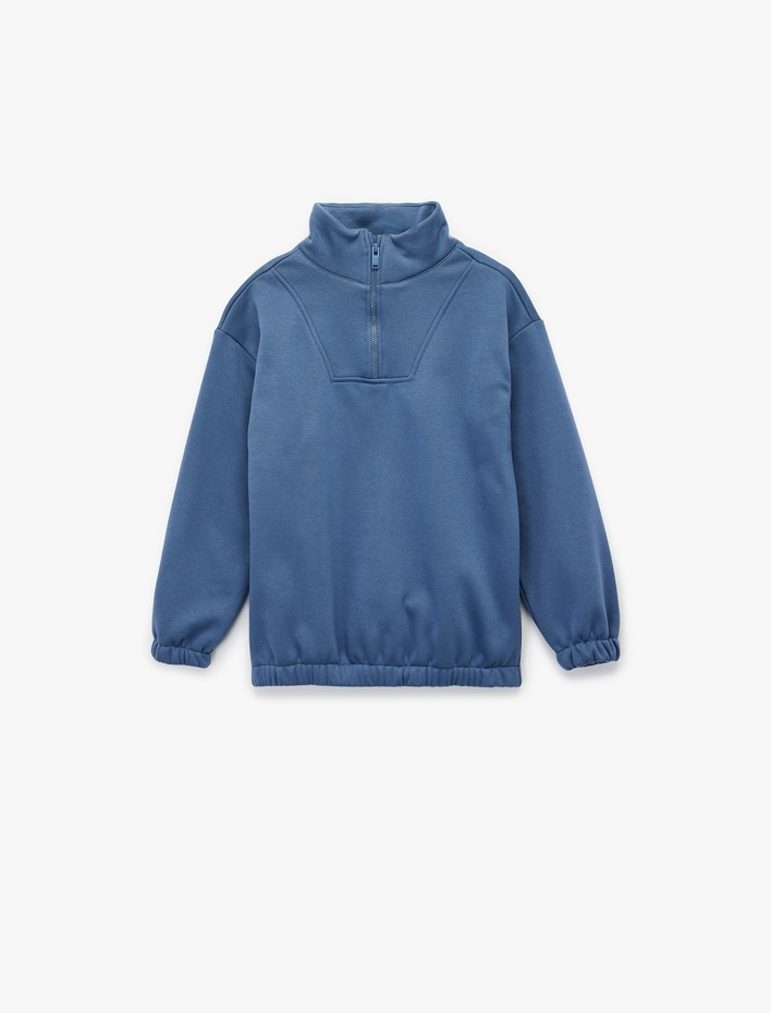 Erkek Çocuk Uzun Kollu Fermuar Detaylı Dik Yaka Şardonlu Oversize Sweatshirt