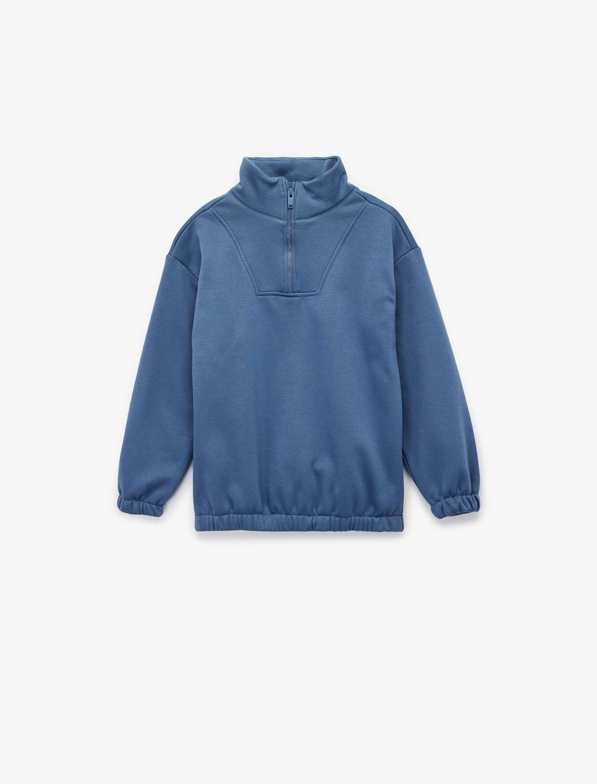 Koton Uzun Kollu Fermuar Detaylı Dik Yaka Şardonlu Oversize Sweatshirt