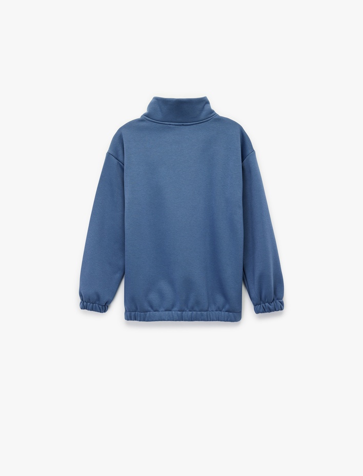 Erkek Çocuk Uzun Kollu Fermuar Detaylı Dik Yaka Şardonlu Oversize Sweatshirt
