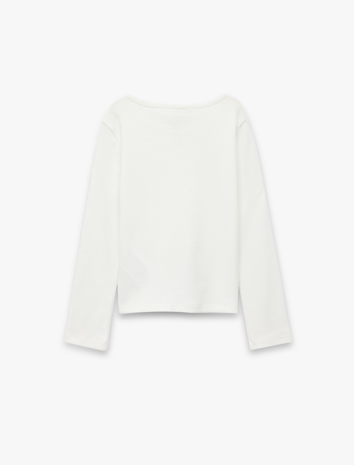 Kız Çocuk Uzun Kollu Bisiklet Yaka Pamuklu Fiyonklu Tişört