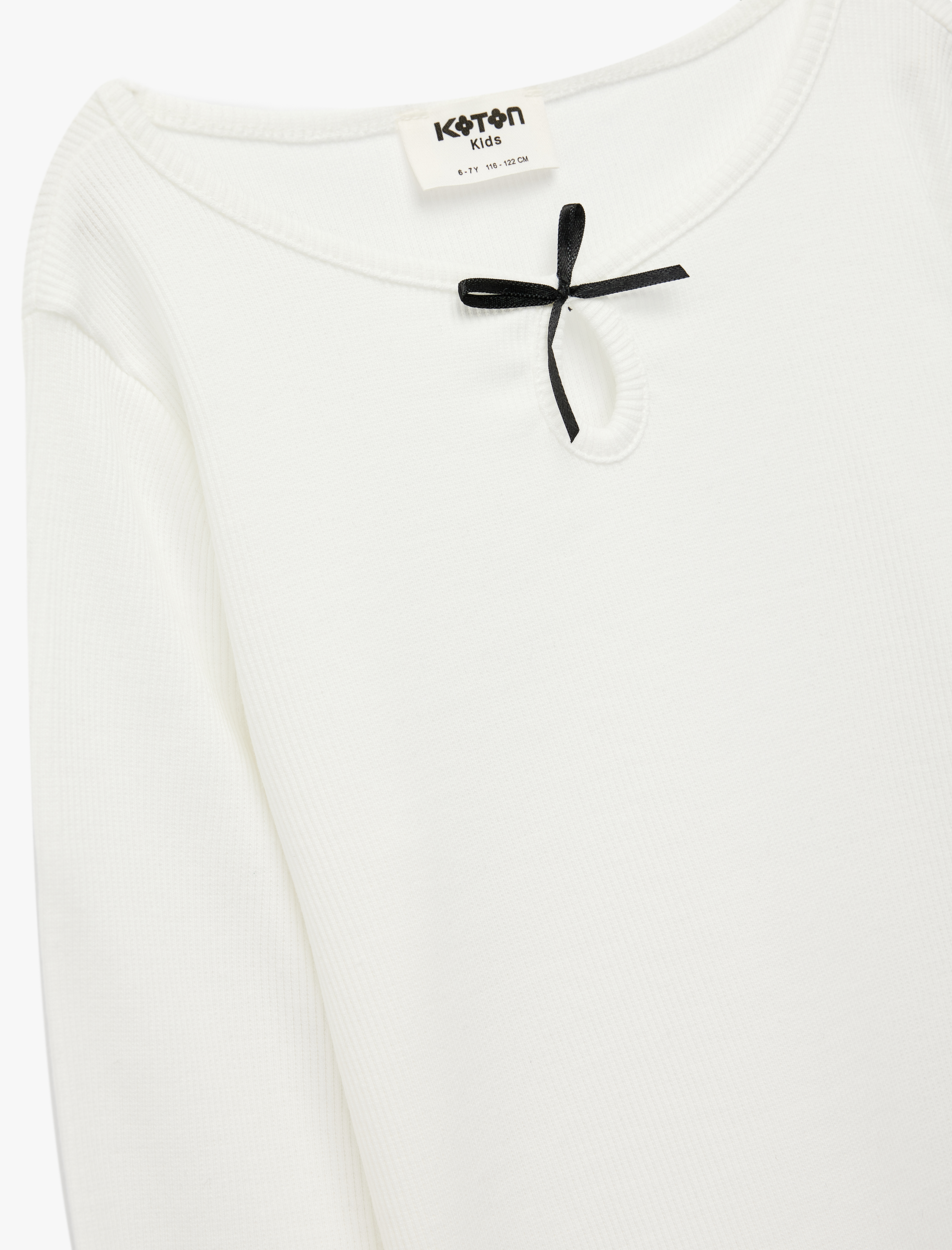  Kız Çocuk Uzun Kollu Bisiklet Yaka Pamuklu Fiyonklu Tişört