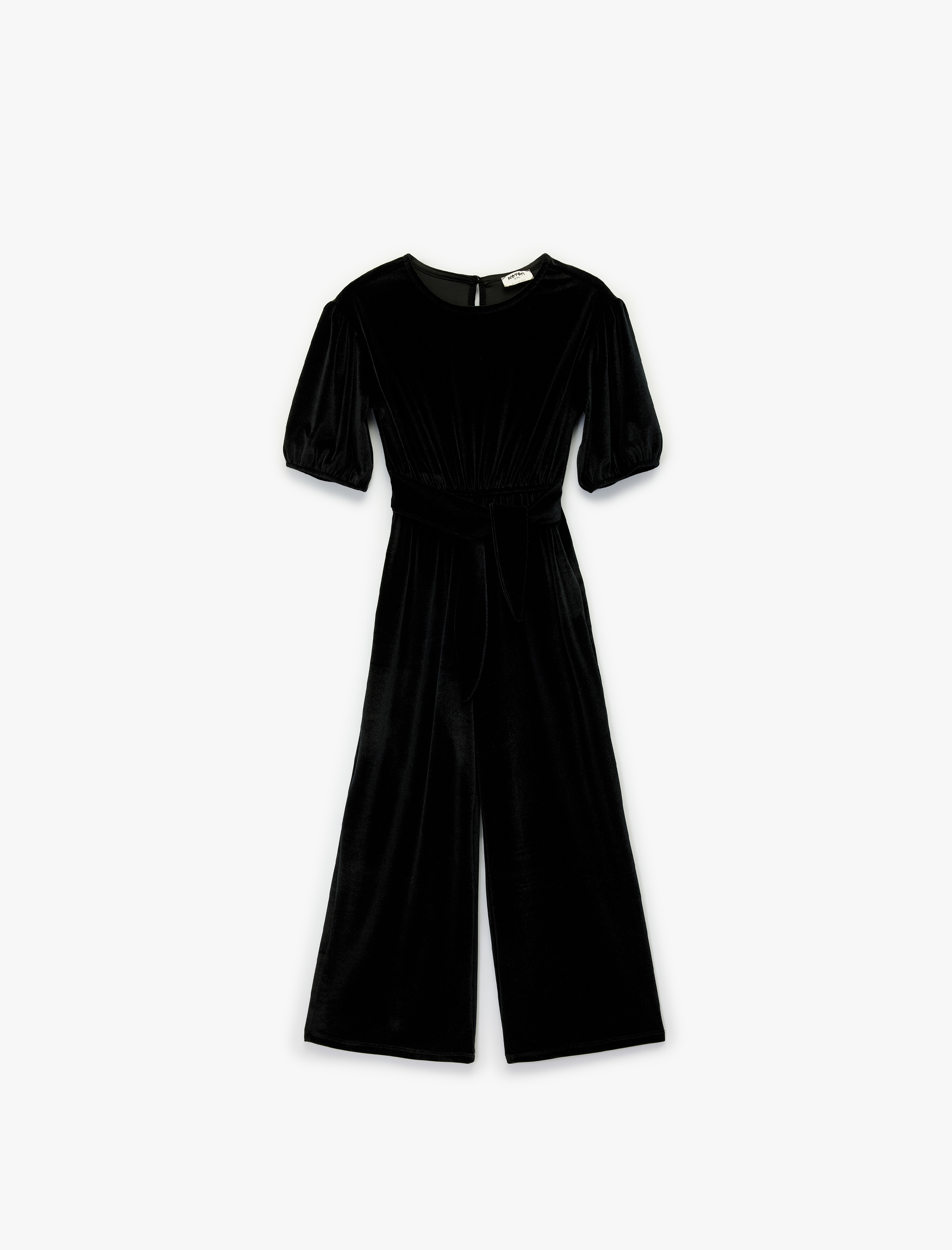  Kız Çocuk Balon Kollu Bisiklet Yaka Kadife Tulum