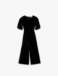 Balon Kollu Bisiklet Yaka Kadife Tulum