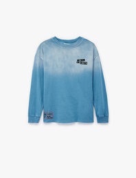 Pamuklu Uzun Kollu Bisiklet Yaka Baskılı Tişört