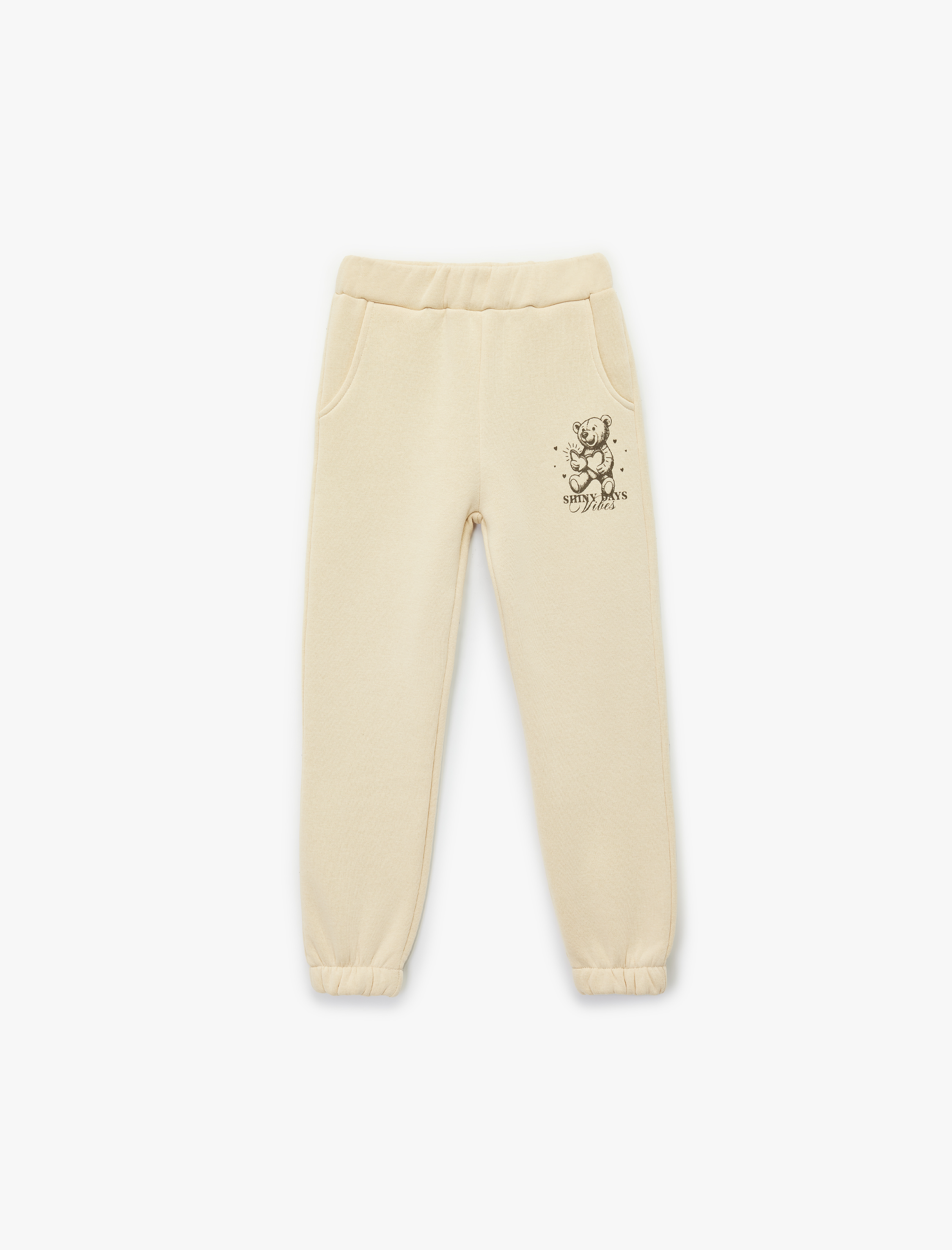  Kız Çocuk Ayıcık Baskılı Rahat Kesim Cepli Jogger Eşofman Altı