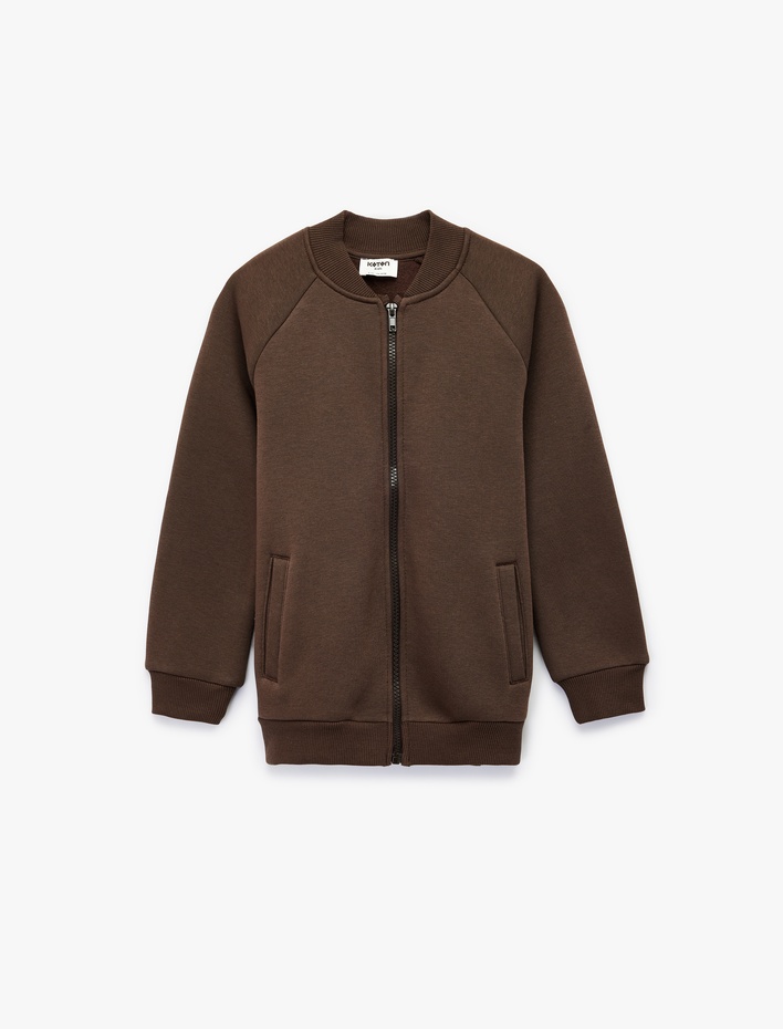 Erkek Çocuk Uzun Kollu Bomber Yaka Basic Fermuarlı Sweatshirt