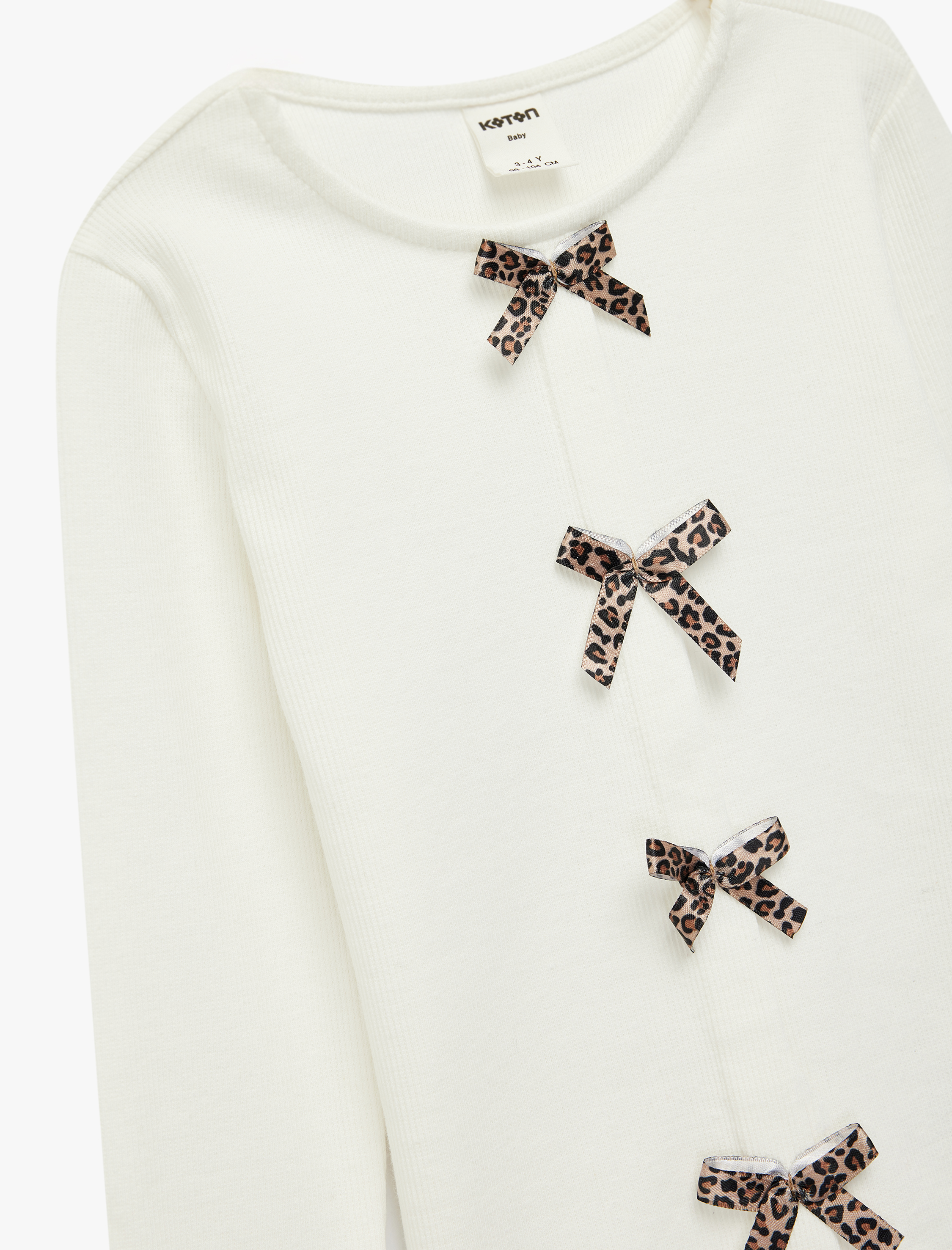  Kız Bebek Uzun Kollu Fiyonk Detaylı Bisiklet Yaka Pamuklu Tişört