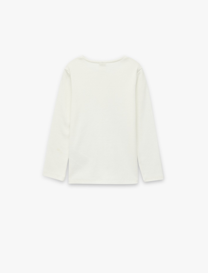 Kız Bebek Uzun Kollu Fiyonk Detaylı Bisiklet Yaka Pamuklu Tişört