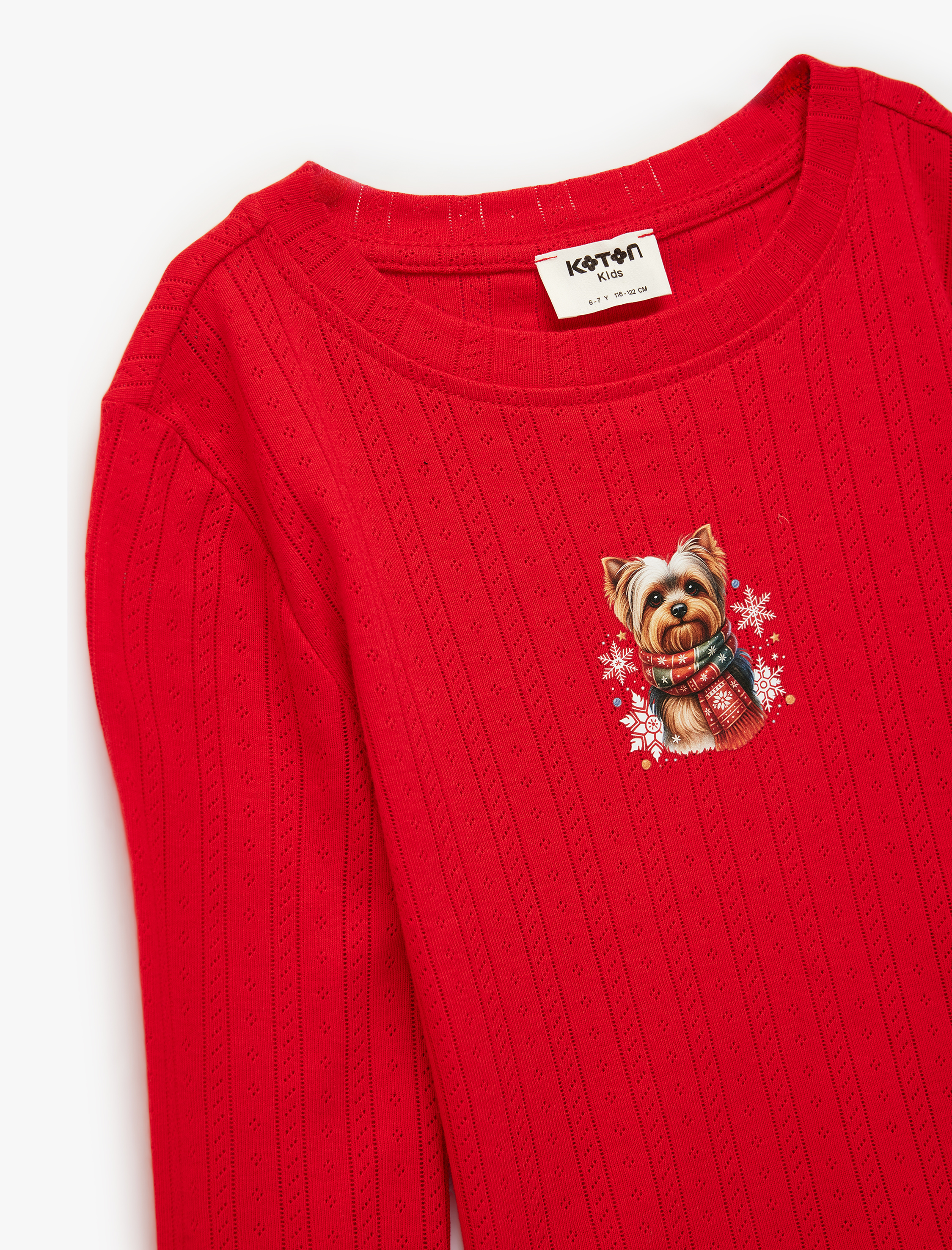  Kız Çocuk Bisiklet Yaka Köpek Baskılı Uzun Kollu Tişört