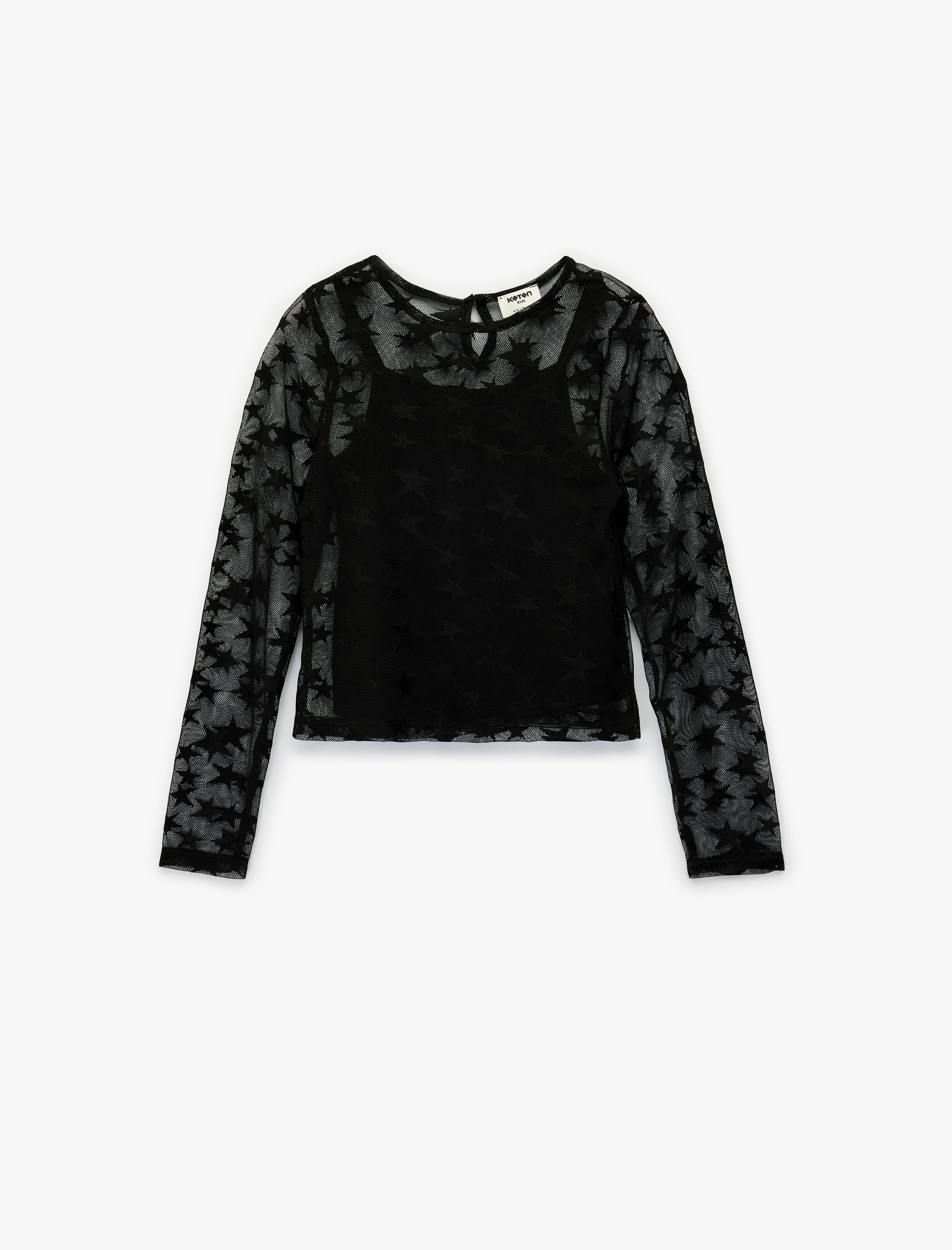  Kız Çocuk Yıldız Desenli Uzun Kollu Bisiklet Yaka Bluz