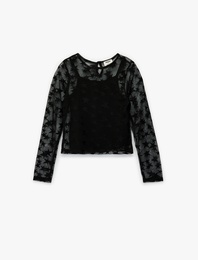 Yıldız Desenli Uzun Kollu Bisiklet Yaka Bluz