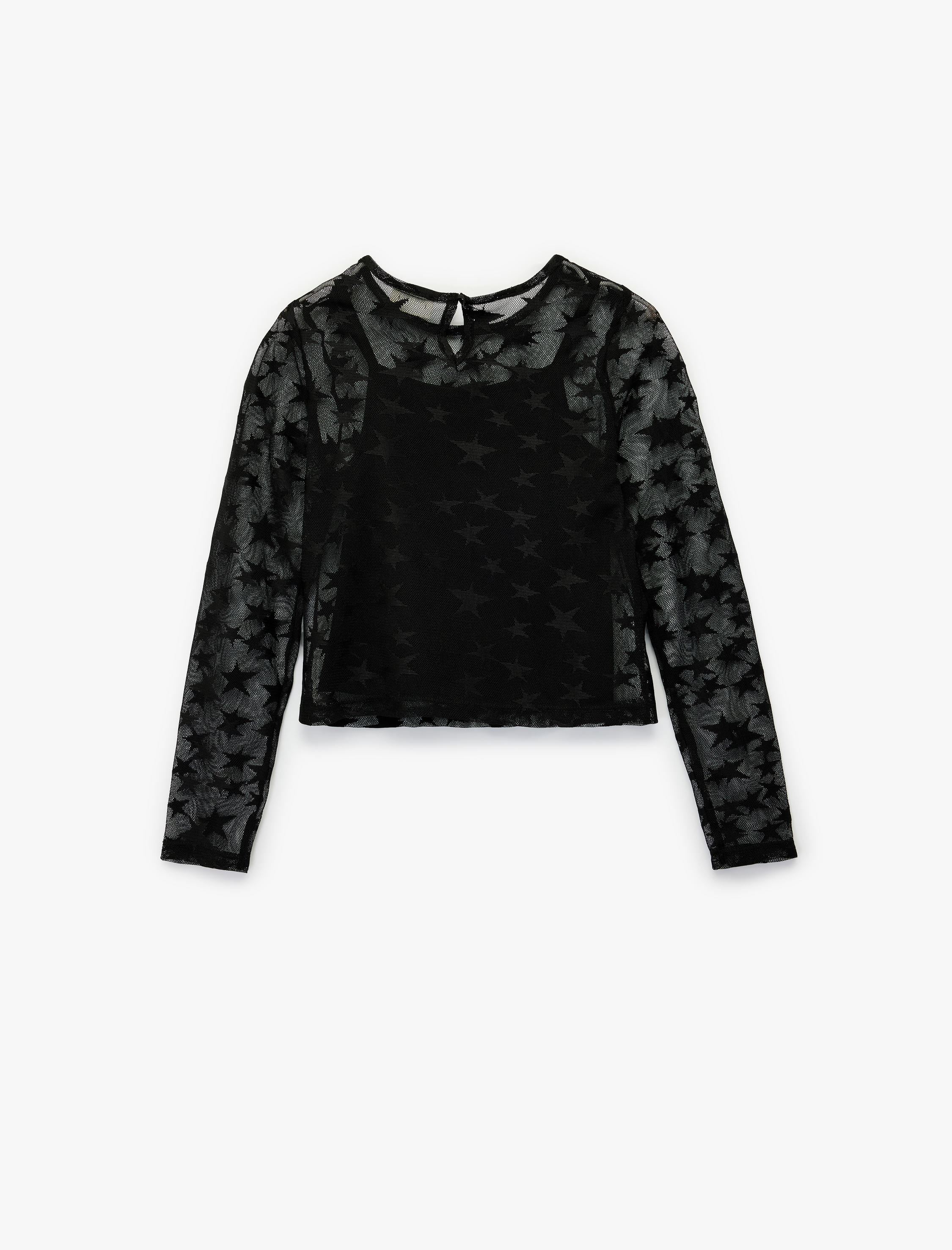  Kız Çocuk Yıldız Desenli Uzun Kollu Bisiklet Yaka Bluz