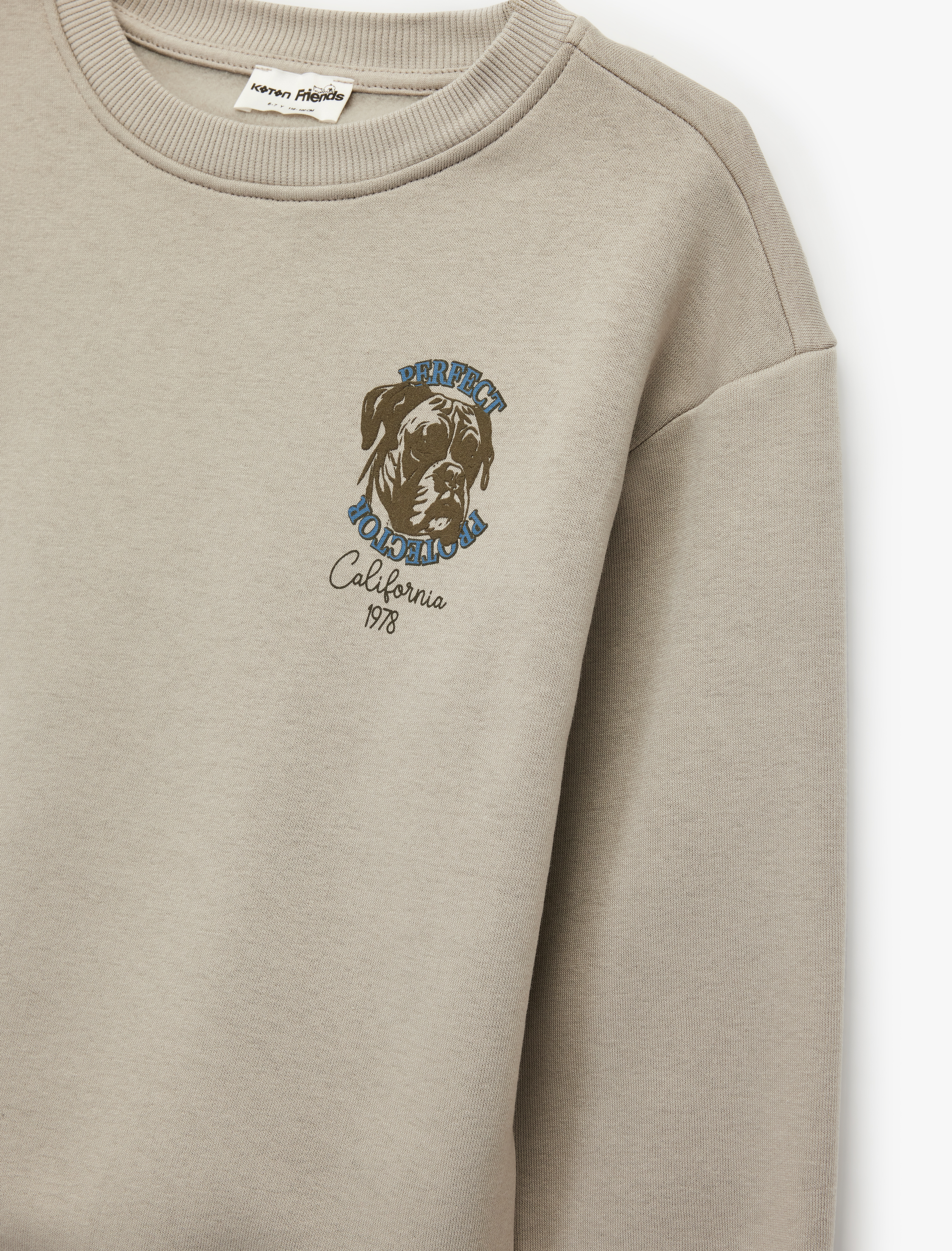  Erkek Çocuk Şardonlu Uzun Kollu Bisiklet Yaka Köpek Baskılı Sweatshirt