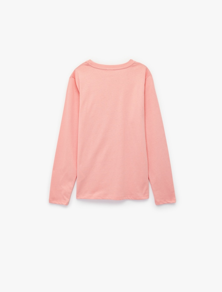 Kız Çocuk Uzun Kollu Bisiklet Yaka Baskılı Pamuklu Tişört