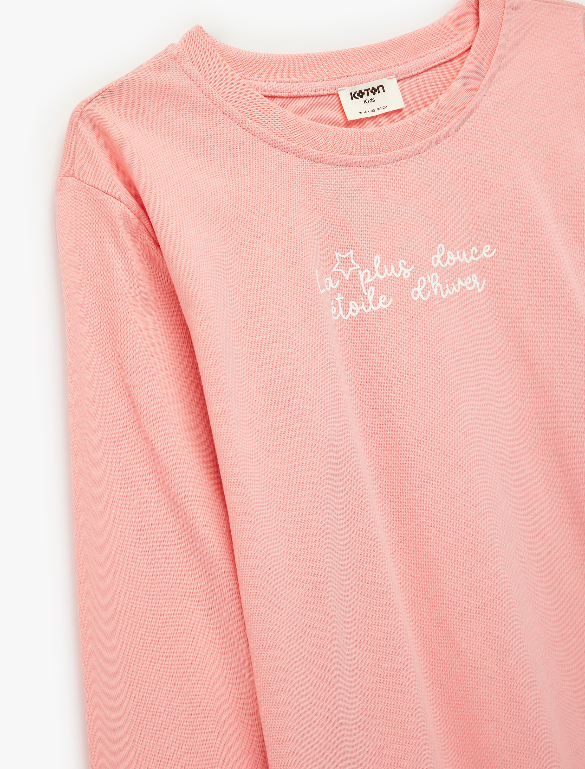  Kız Çocuk Uzun Kollu Bisiklet Yaka Baskılı Pamuklu Tişört