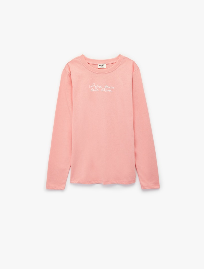 Kız Çocuk Uzun Kollu Bisiklet Yaka Baskılı Pamuklu Tişört