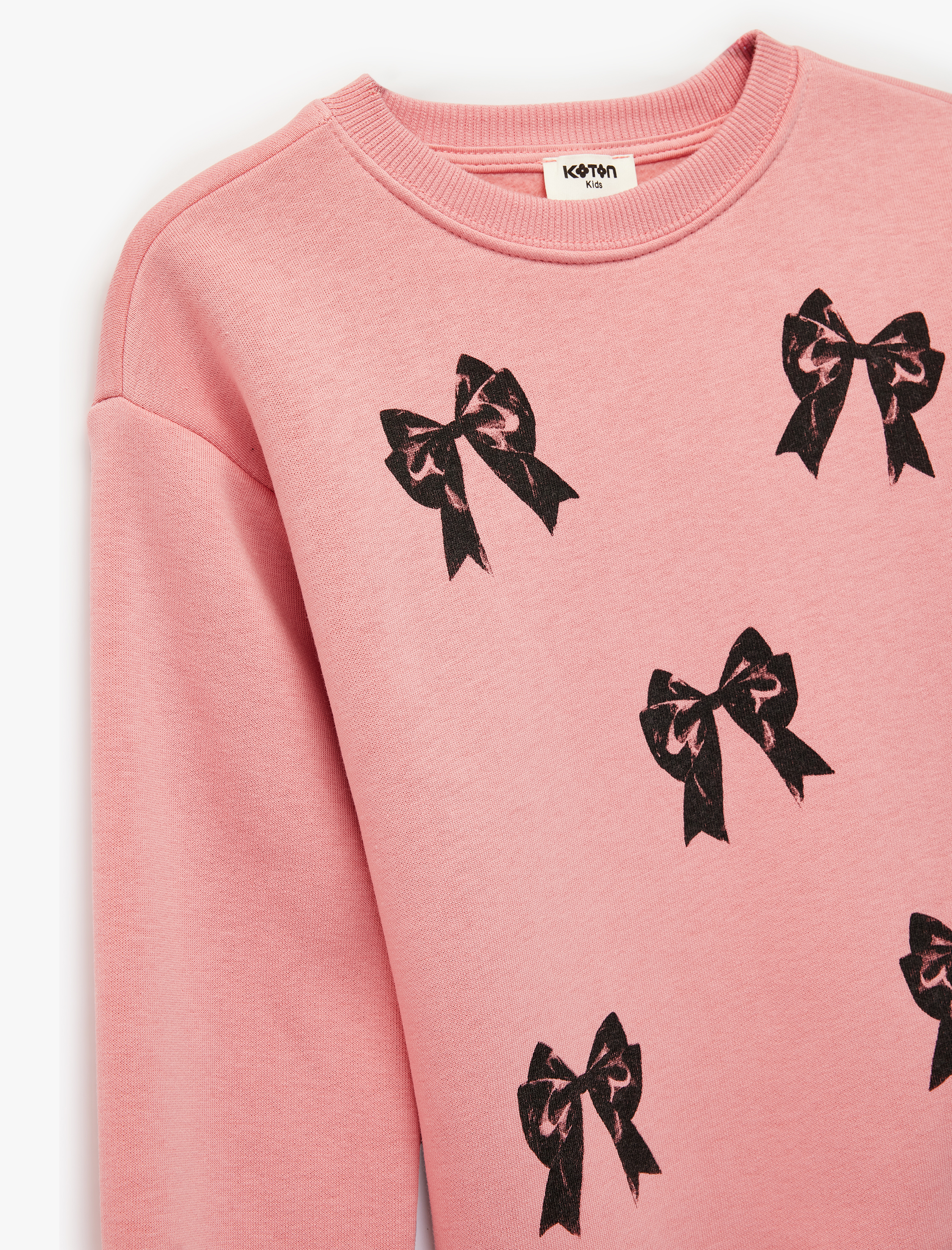  Kız Çocuk Uzun Kollu Bisiklet Yaka Şardonlu Fiyonk Baskılı Sweatshirt