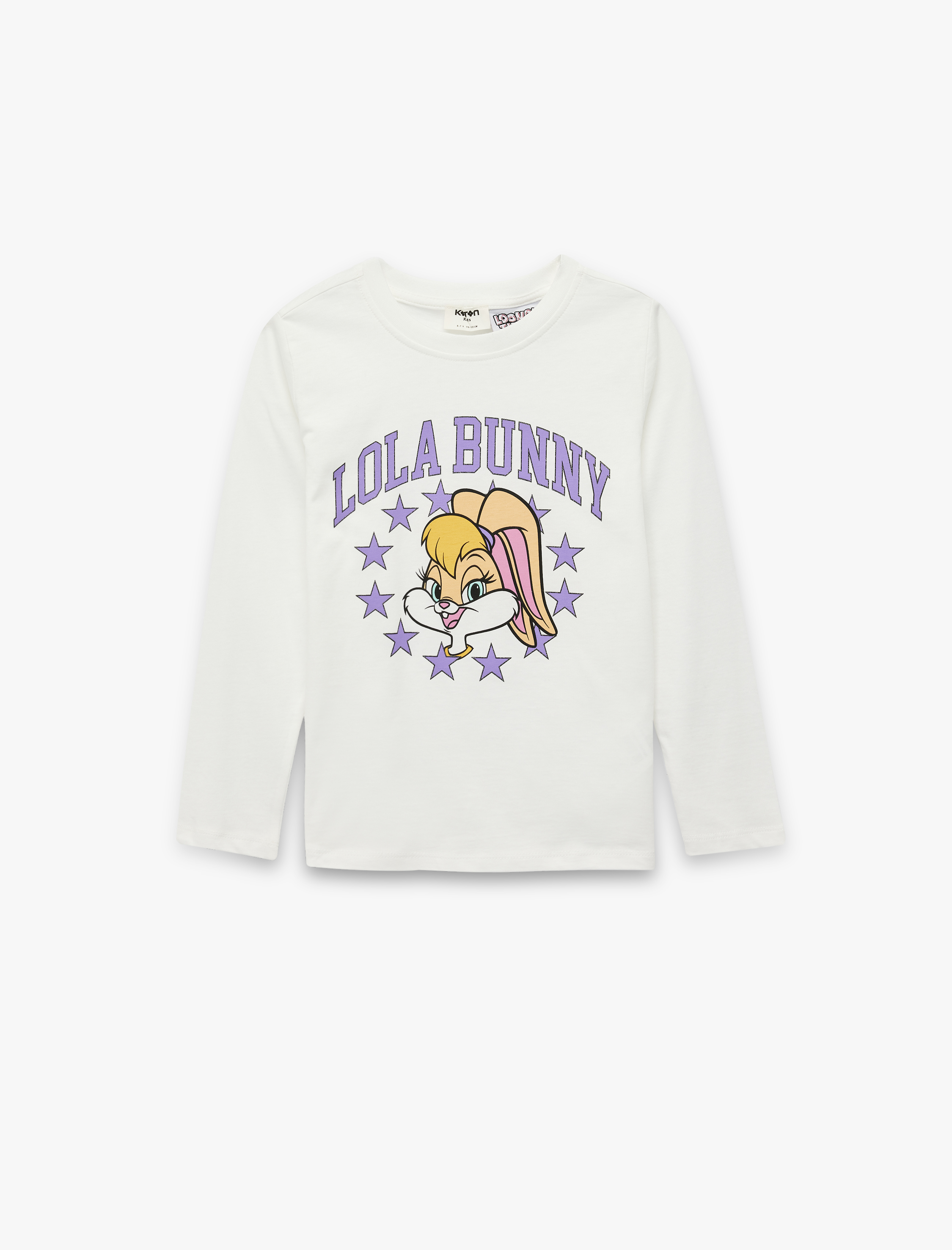  Kız Çocuk Lisanslı Lola Bunny Baskılı Uzun Kollu Bisiklet Yaka Pamuklu Tişört