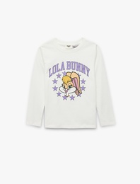Lisanslı Lola Bunny Baskılı Uzun Kollu Bisiklet Yaka Pamuklu Tişört