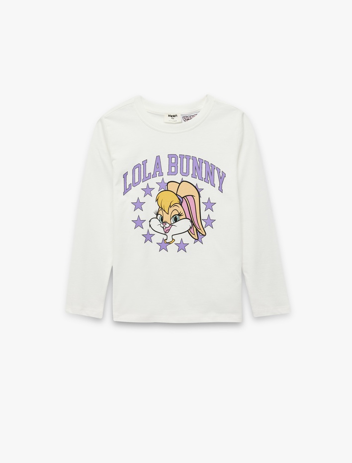 Kız Çocuk Lisanslı Lola Bunny Baskılı Uzun Kollu Bisiklet Yaka Pamuklu Tişört