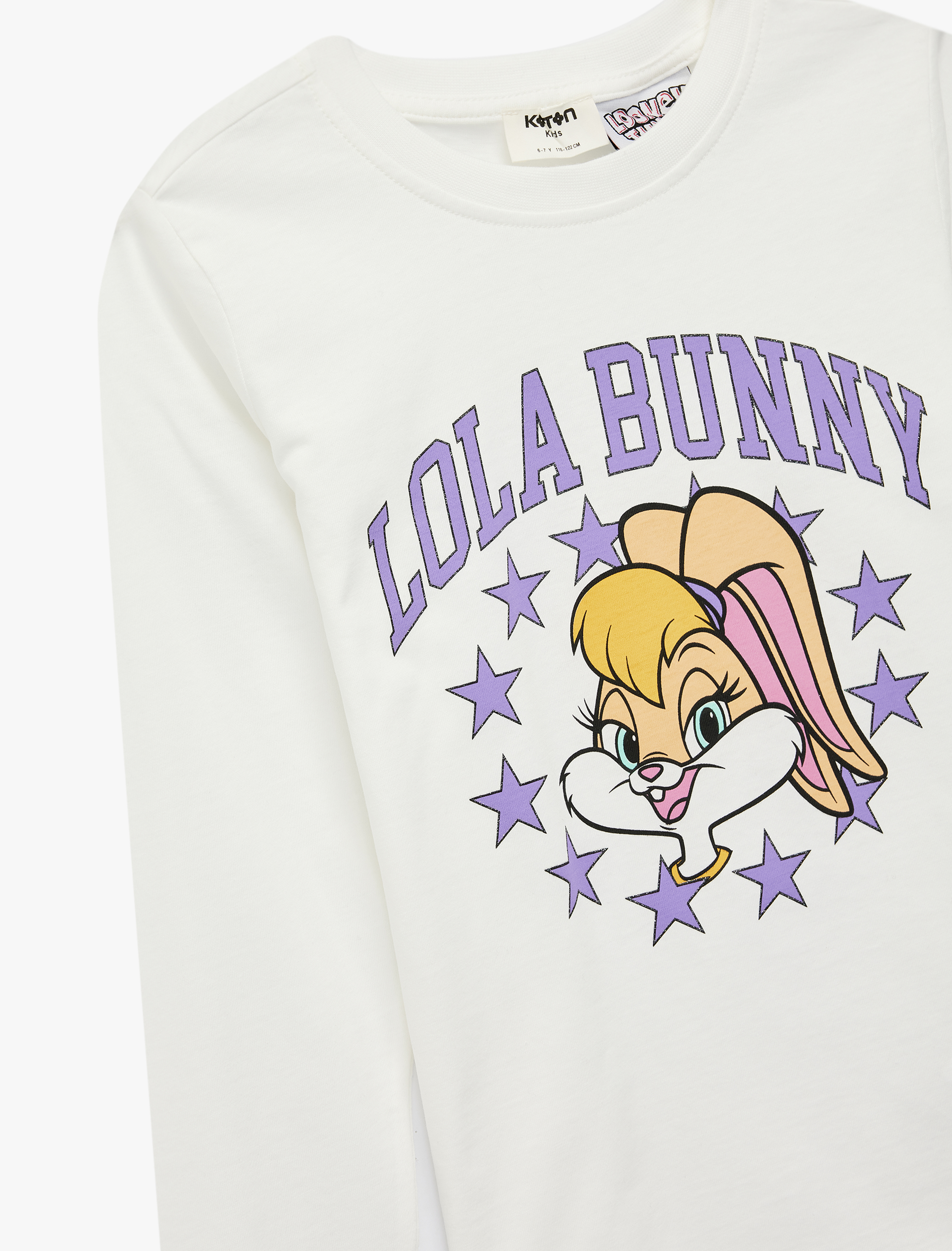  Kız Çocuk Lisanslı Lola Bunny Baskılı Uzun Kollu Bisiklet Yaka Pamuklu Tişört
