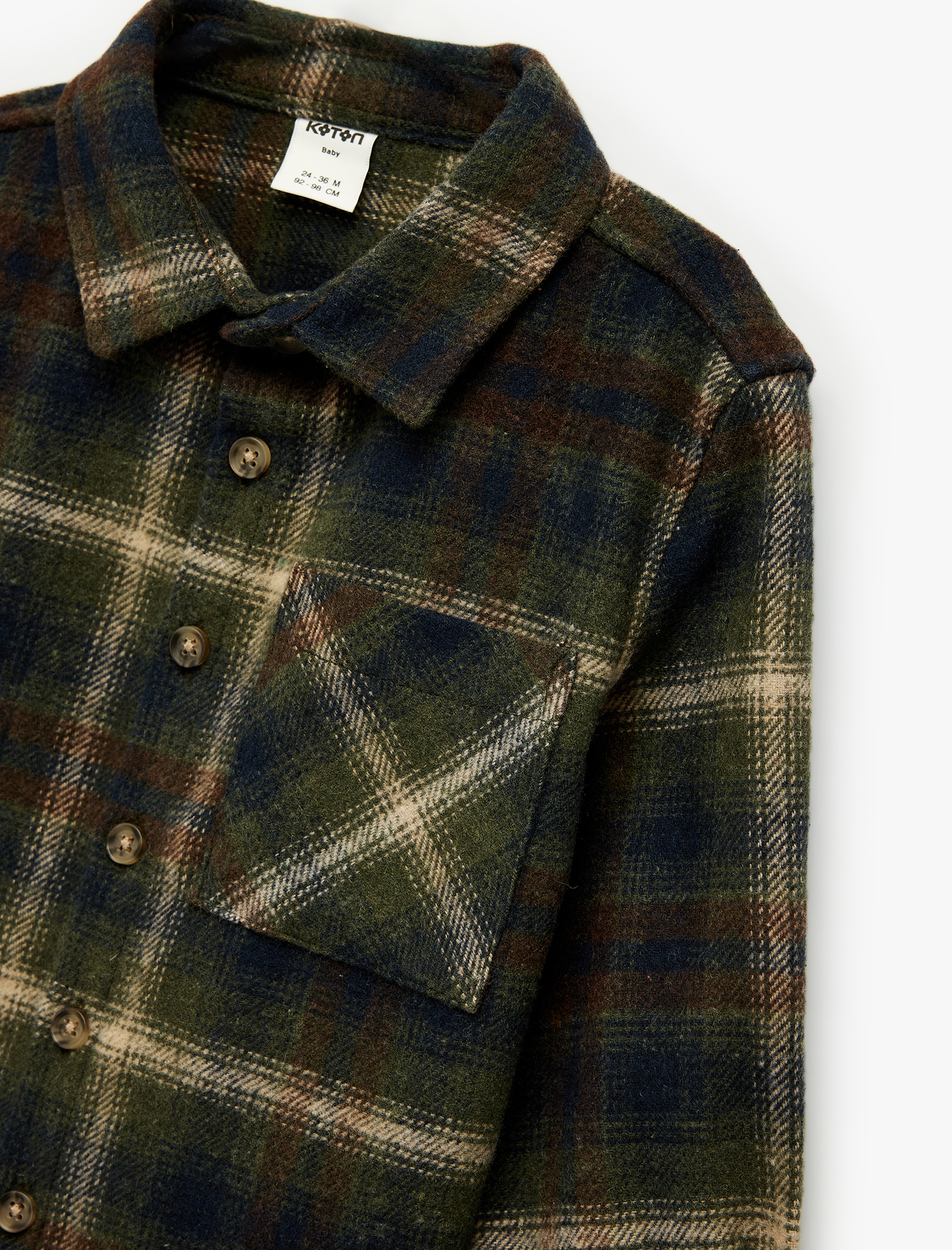  Erkek Bebek Uzun Kollu Cep Detaylı Ekoseli Oduncu Gömlek