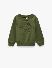 Dinozor Baskılı Uzun Kollu Bisiklet Yaka Sweatshirt
