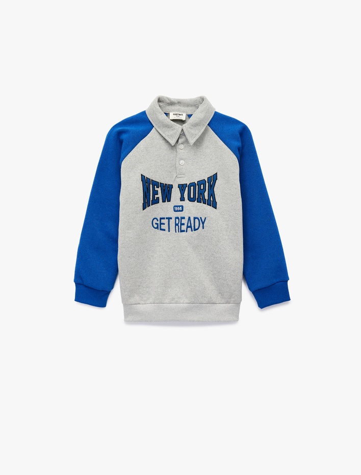 Erkek Çocuk Nakışlı Uzun Kollu Polo Yaka Sweatshirt
