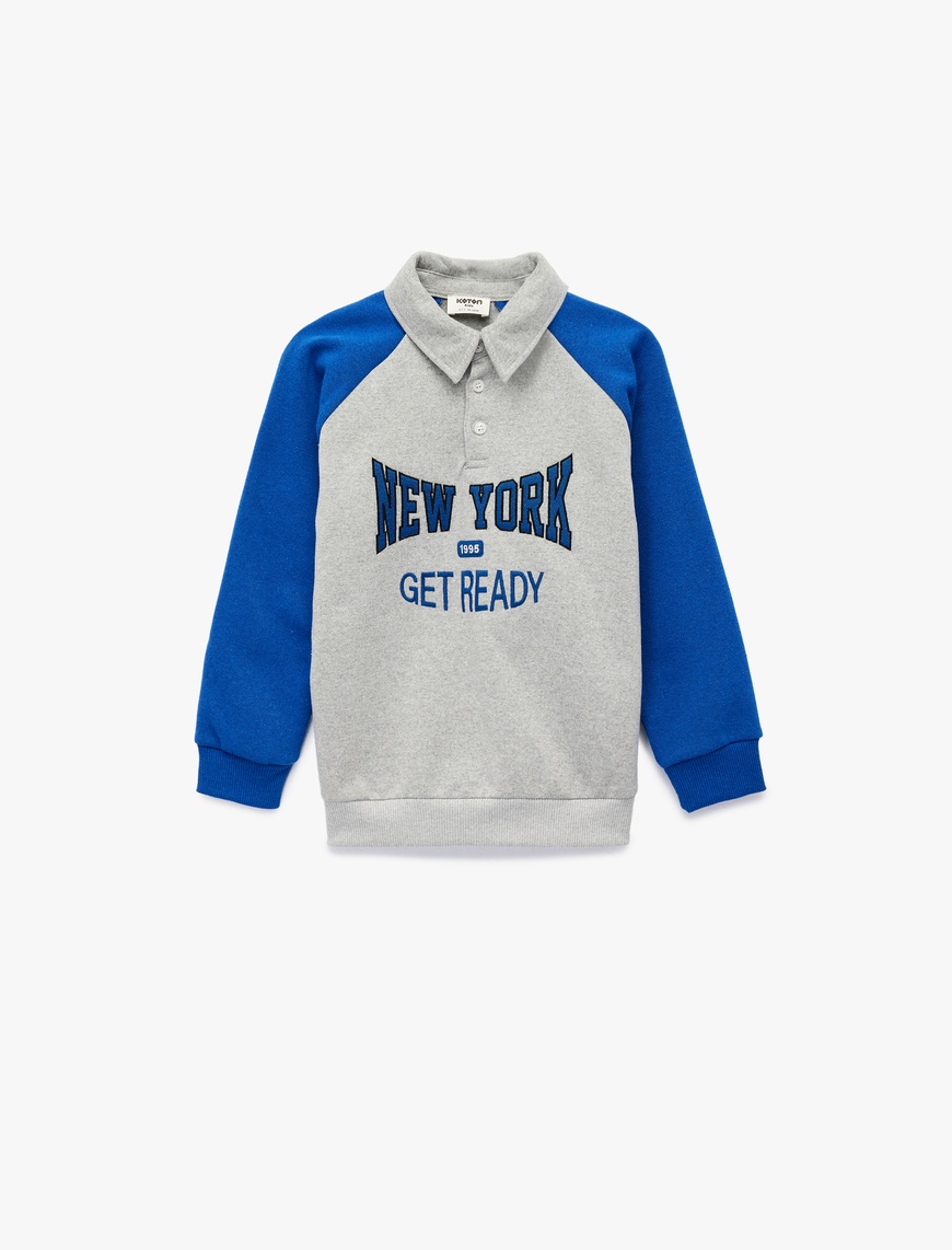 Koton Nakışlı Uzun Kollu Polo Yaka Şardonlu Sweatshirt