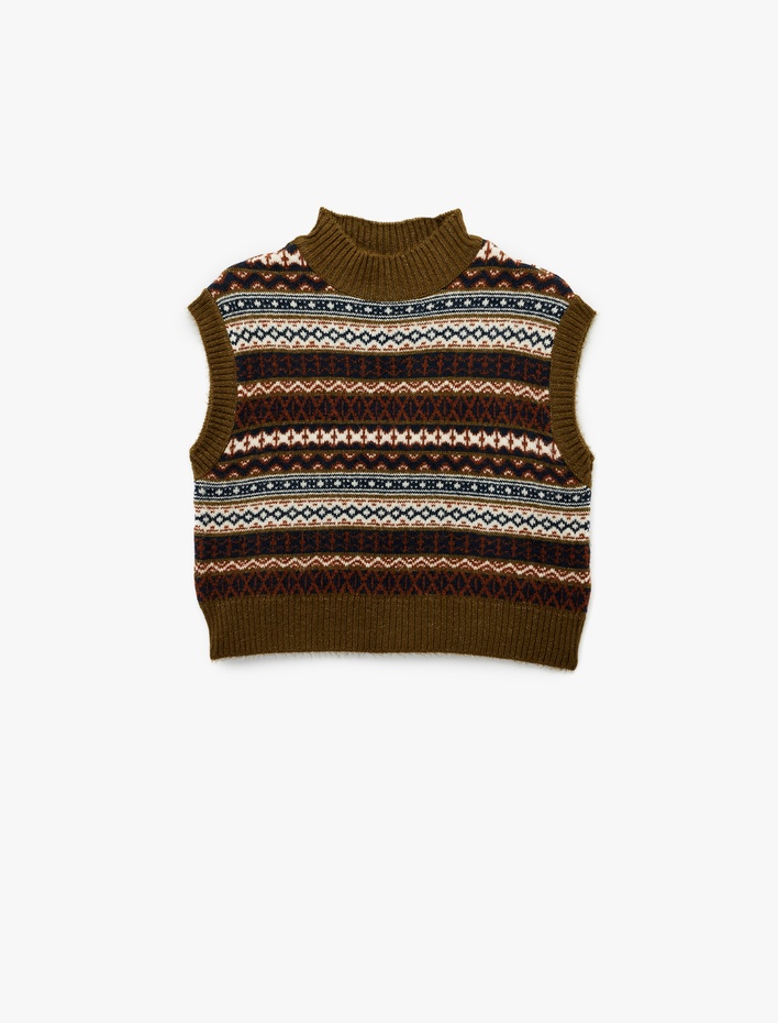  Jakarlı Kolsuz Dik Yaka Triko Süveter