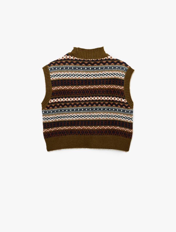  Jakarlı Kolsuz Dik Yaka Triko Süveter