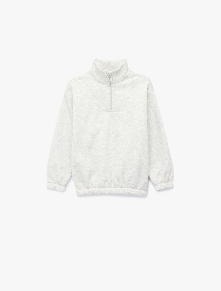 Erkek Çocuk Uzun Kollu Fermuar Detaylı Dik Yaka Şardonlu Oversize Sweatshirt