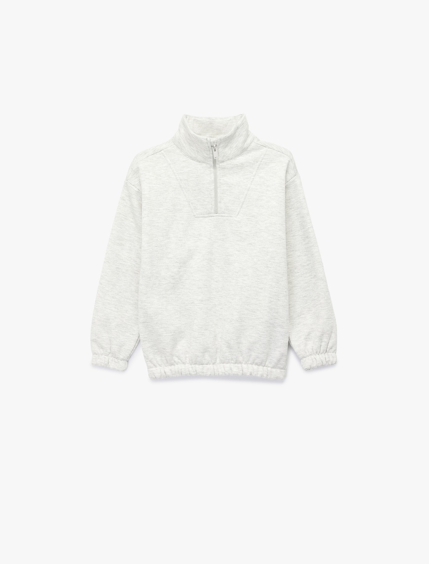 Koton Uzun Kollu Fermuar Detaylı Dik Yaka Şardonlu Oversize Sweatshirt