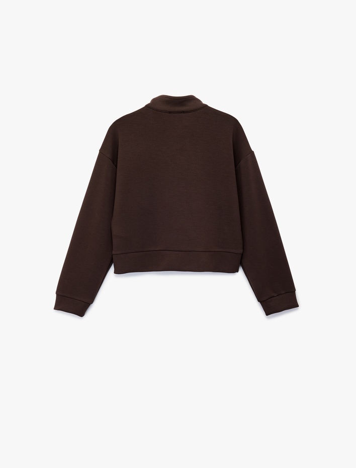 Kız Çocuk Modal Karışımlı Uzun Kollu Yarım Fermuarlı Baskılı Oversize Sweatshirt