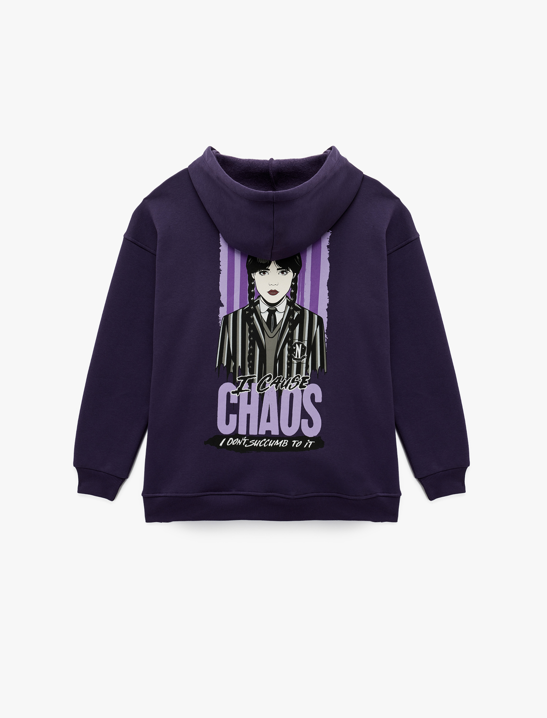   Wednesday Lisanslı Kanguru Cepli Kapüşonlu Arkası Baskılı Oversize Sweatshirt