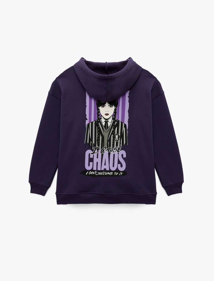  Wednesday Lisanslı Kanguru Cepli Kapüşonlu Arkası Baskılı Oversize Sweatshirt