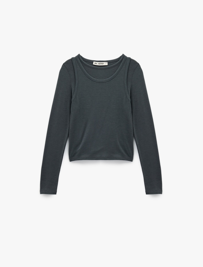  Slim Fit Atlet Görünümlü Bisiklet Yaka Uzun Kollu Tişört