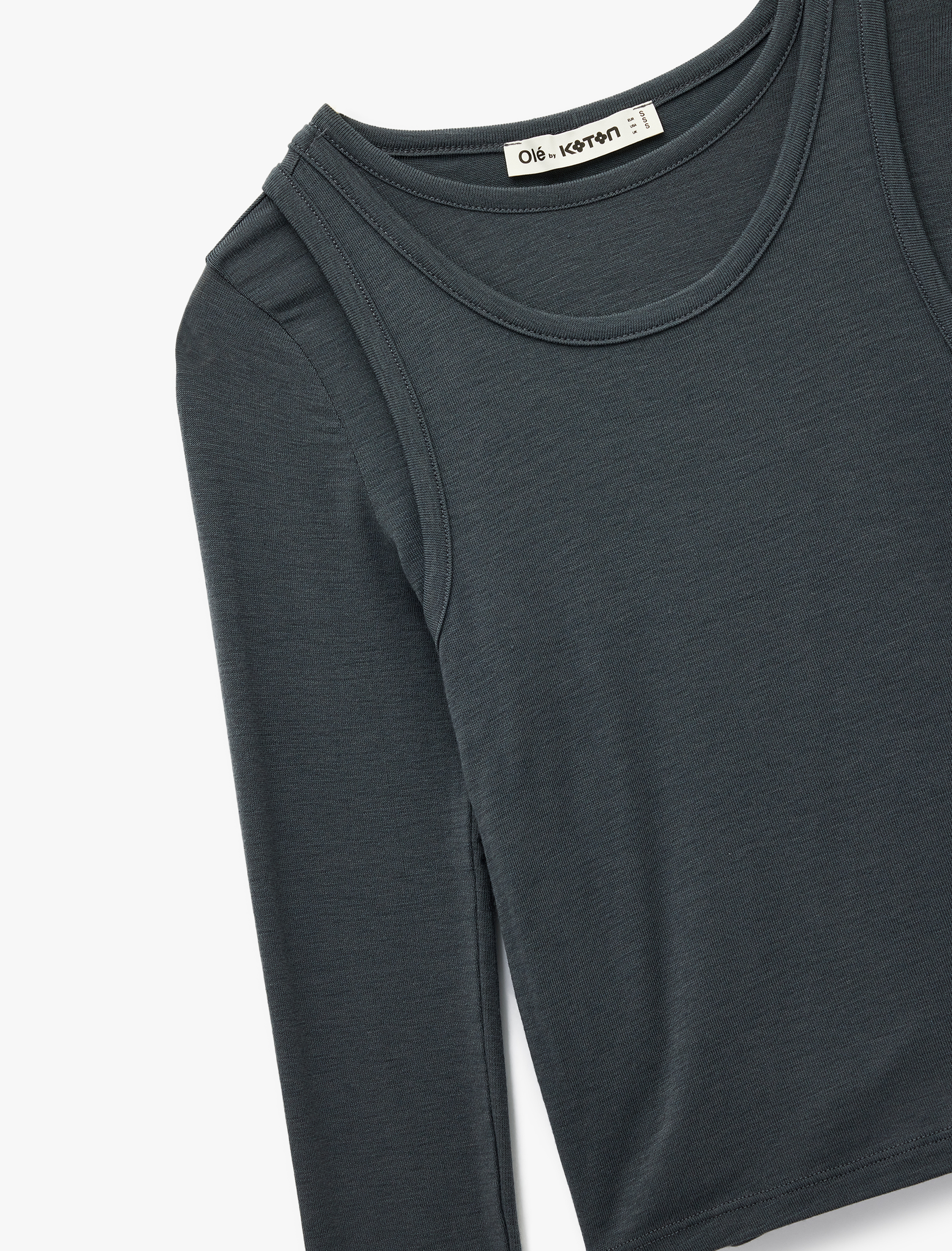   Slim Fit Atlet Görünümlü Bisiklet Yaka Uzun Kollu Tişört