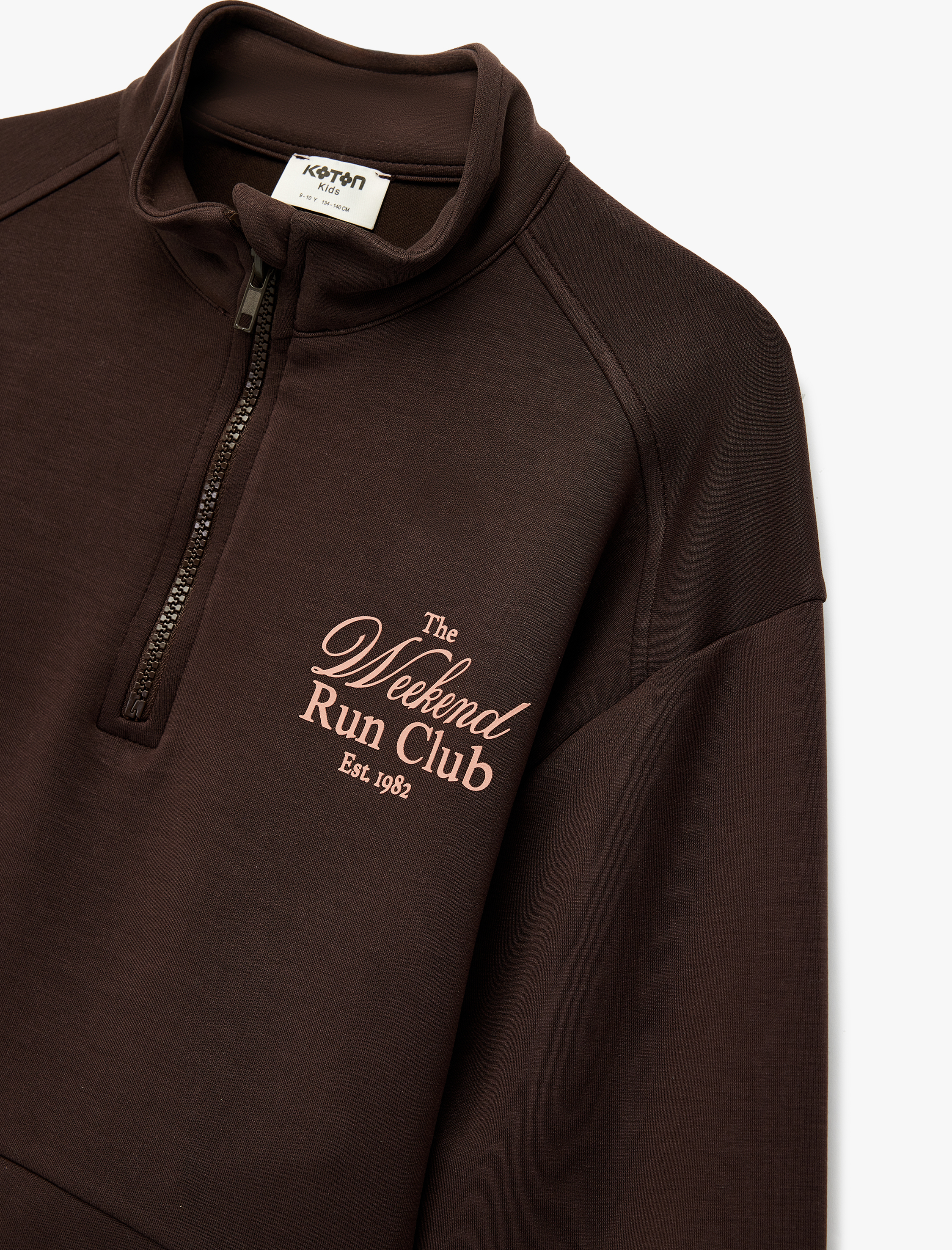  Kız Çocuk Modal Karışımlı Uzun Kollu Yarım Fermuarlı Baskılı Oversize Sweatshirt