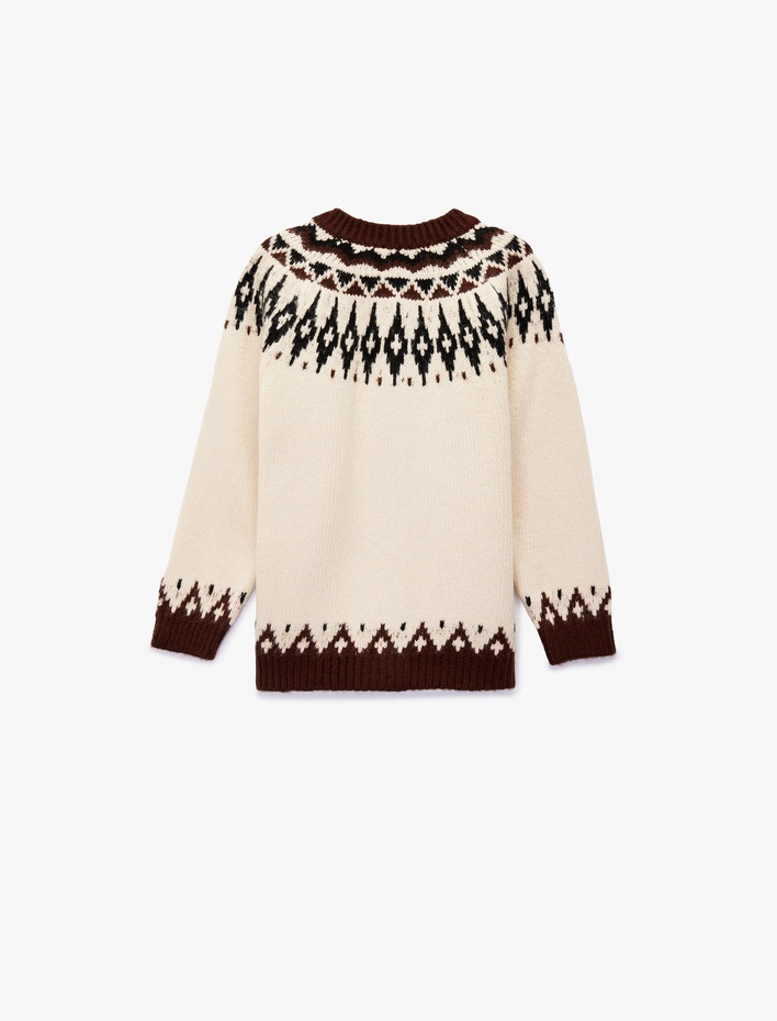 Kız Çocuk Uzun Kollu Yuvarlak Yaka Desenli Triko Hırka