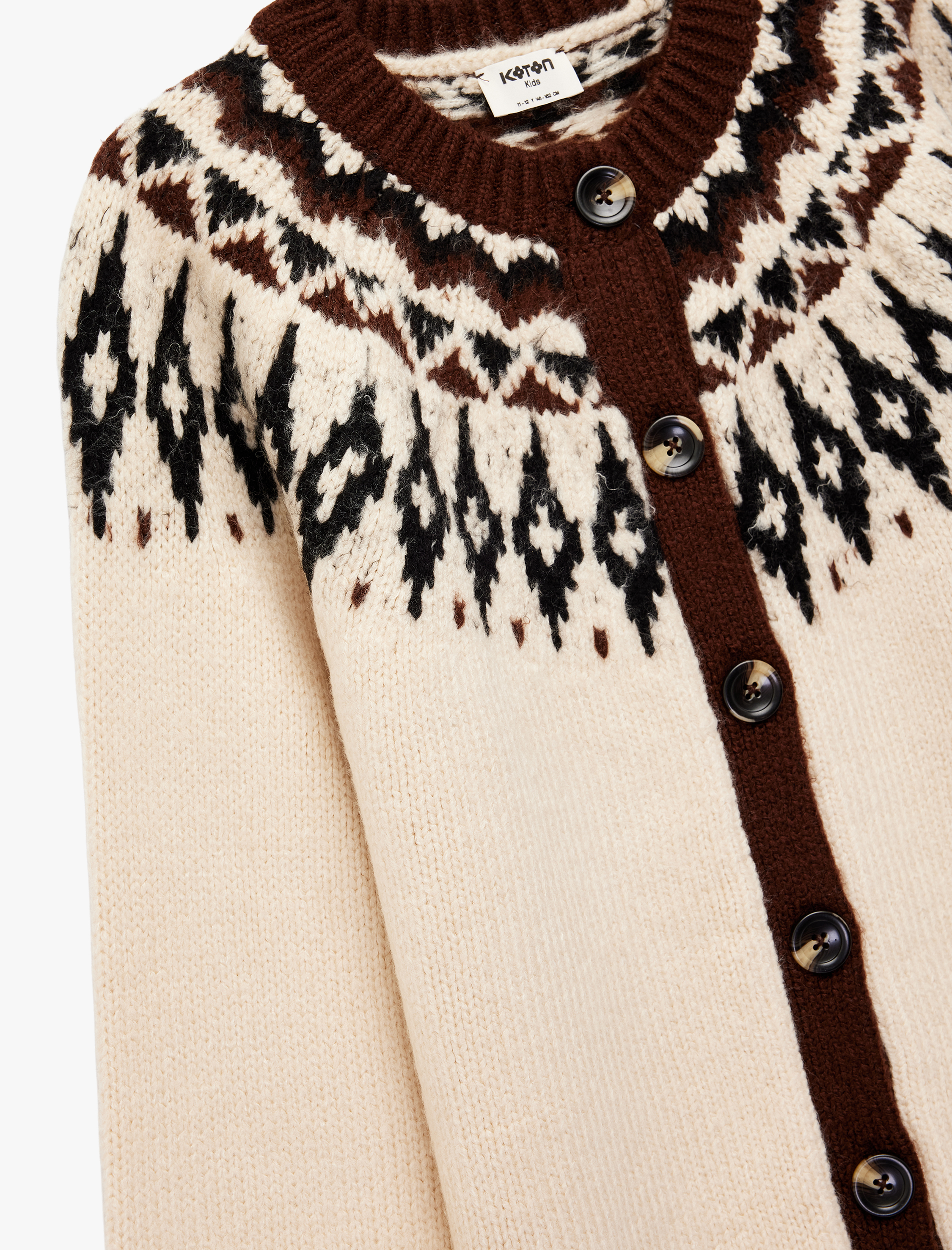  Kız Çocuk Uzun Kollu Yuvarlak Yaka Desenli Triko Hırka