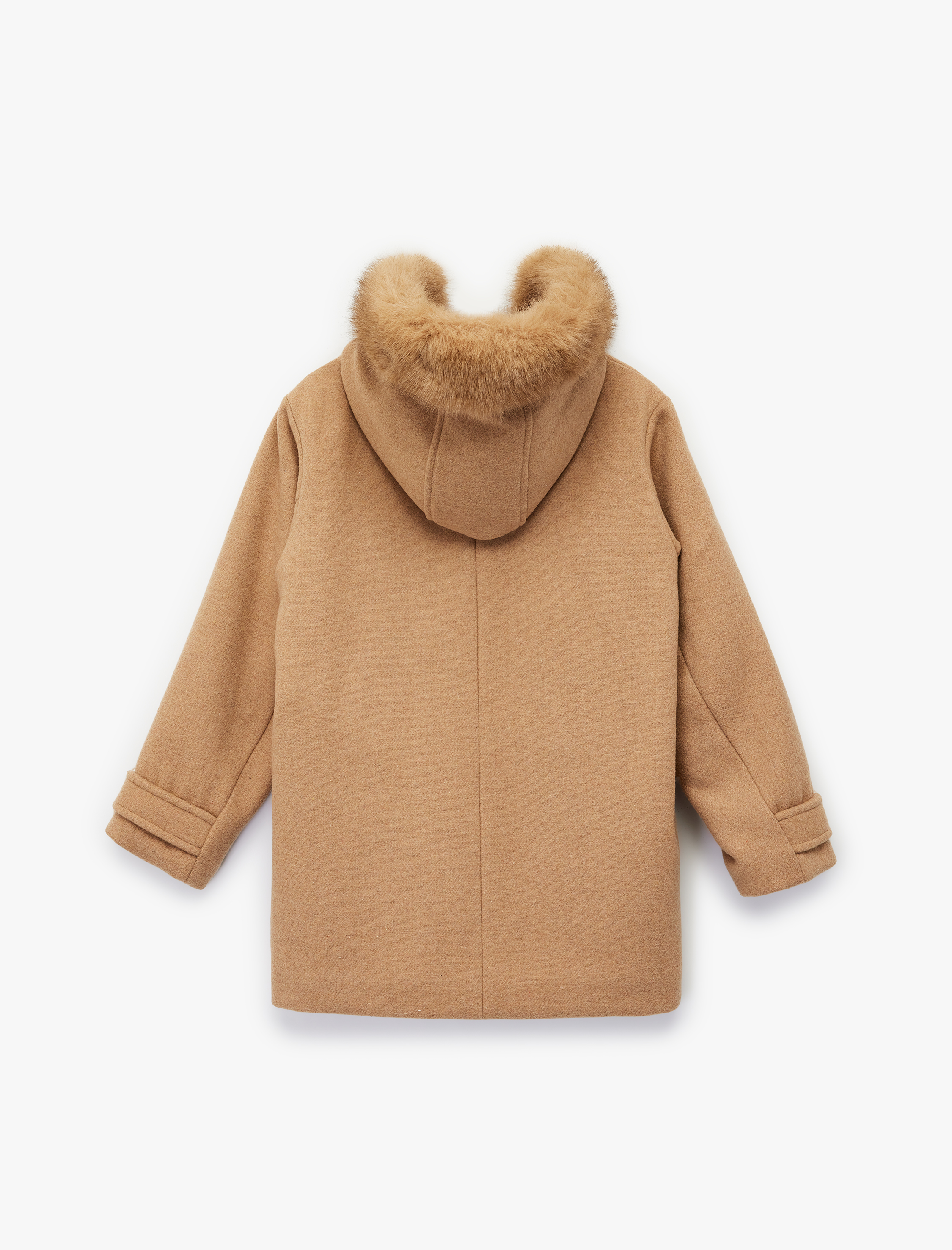  Kız Çocuk Uzun Kollu Suni Kürk Detaylı Kapaklı Cepli Kapşonlu Kaban