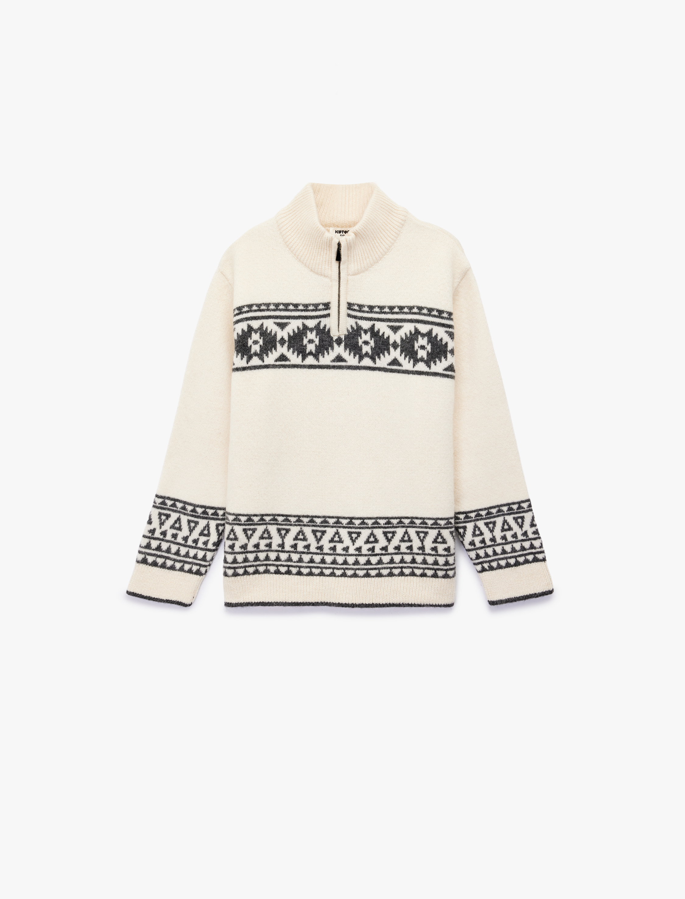  Erkek Çocuk Yarım Fermuarlı Dik Yaka Uzun Kollu Triko Kazak