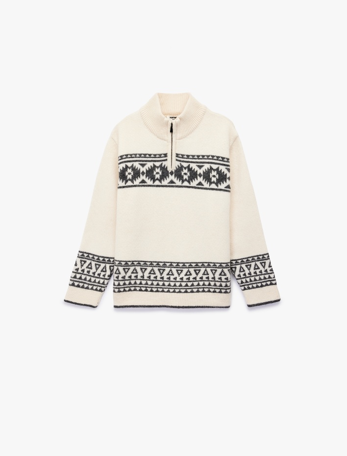 Erkek Çocuk Yarım Fermuarlı Dik Yaka Uzun Kollu Triko Kazak