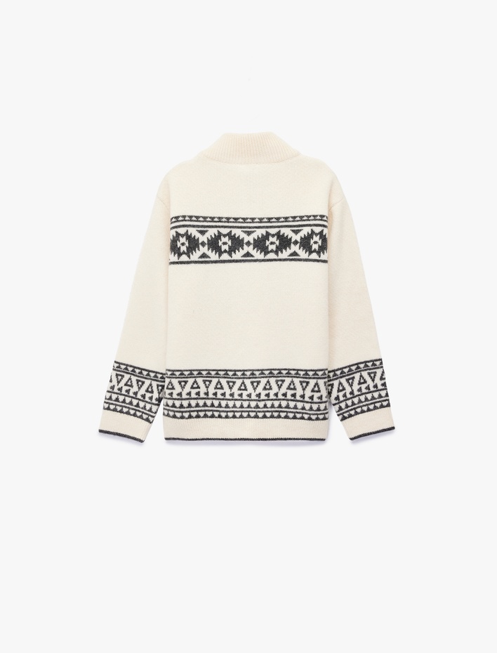 Erkek Çocuk Yarım Fermuarlı Dik Yaka Uzun Kollu Triko Kazak