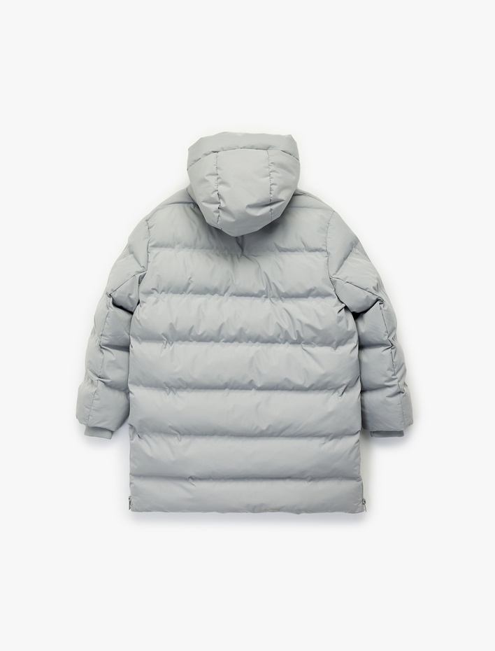 Kız Çocuk Uzun Kollu Fermuarlı Oversize Kapşonlu Uzun Şişme Mont